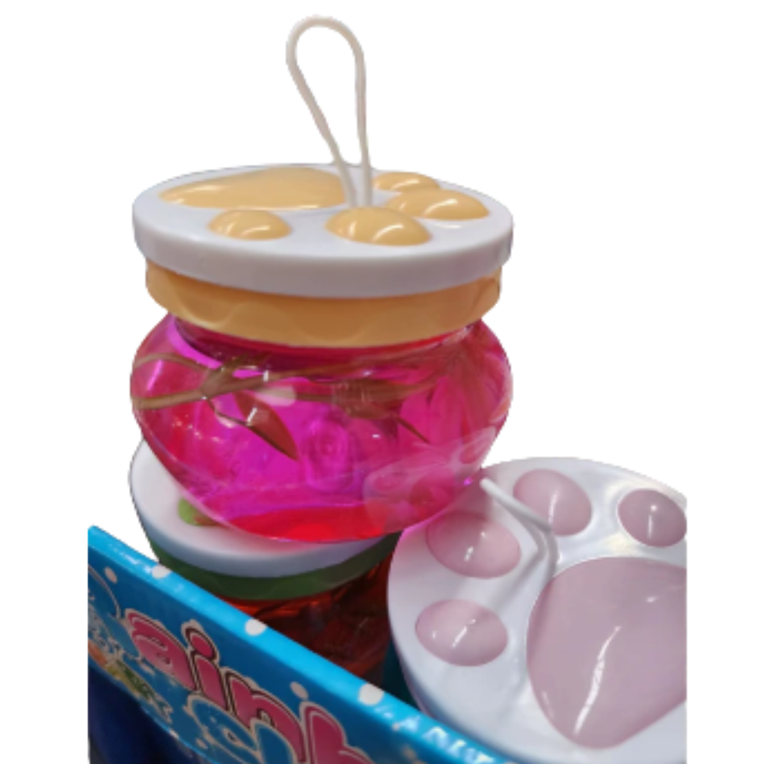 Cute Pink Crystal Slime Jar with Cat Lid & Loop - Non-Toxic Sensory Jelly Slime Fidget Toy for Kids (SLIME LNN)