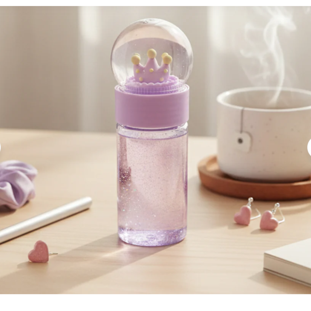 Luxury Crown Snow Globe Glitter Slime Bottle - Cute Purple Transparent Shimmering Sensory Slime Toy for Girls & Aesthetic Desk Decor
