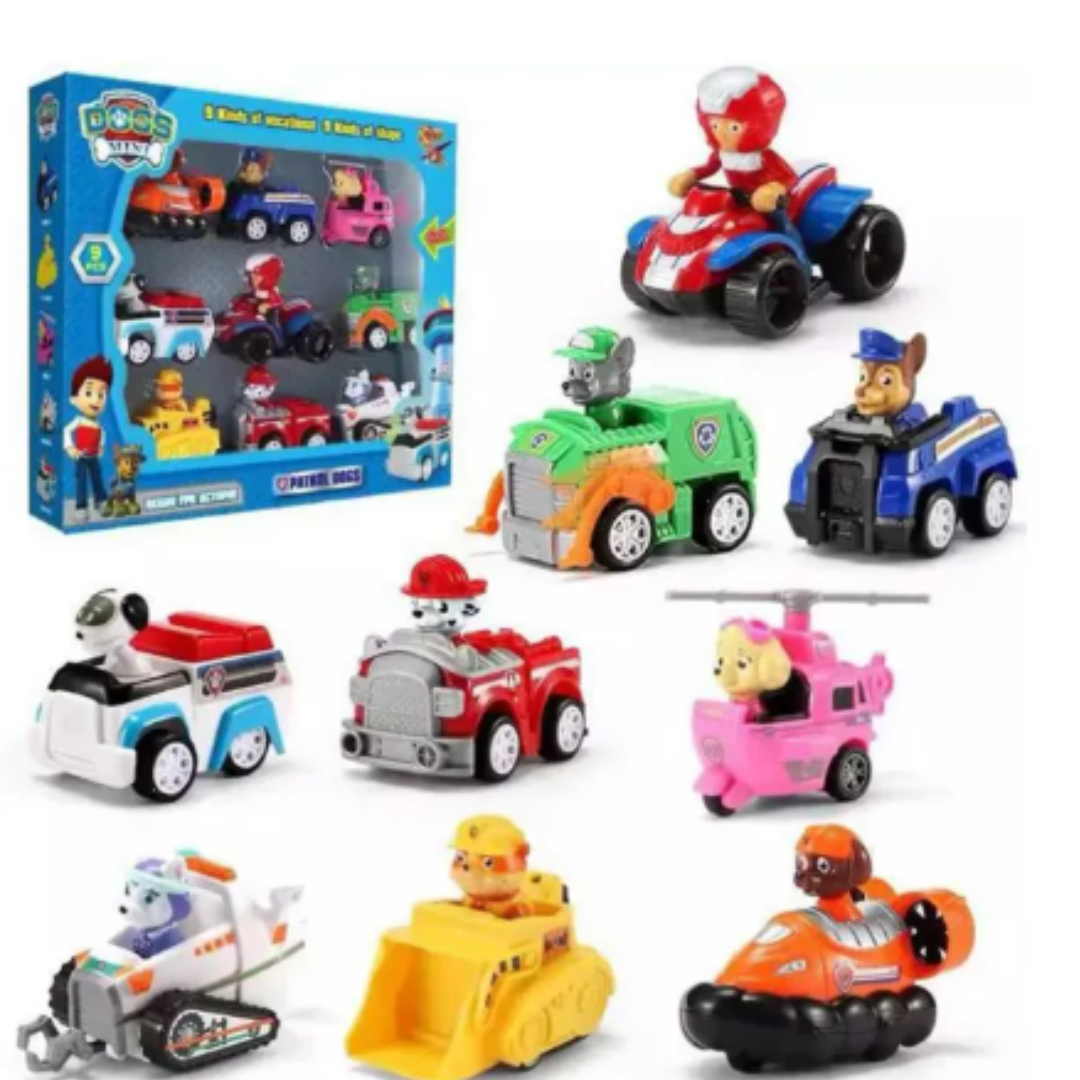 Kids Mini Dog Patrol Pull-Back Car Toy Set