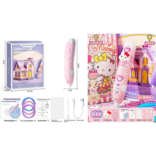 Hello Kitty 3D Printing Pen Set - Safe PCL Filament & Copy Book