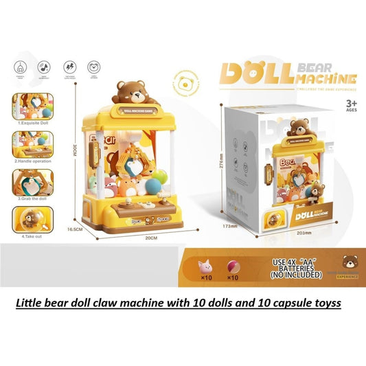 Mini Claw Machine Toy - Bear or Rabbit Doll Grabber w/ 20 Prizes & Sounds