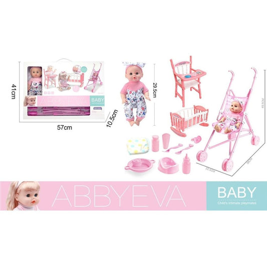 ABBYEVA Baby 7-in-1 Doll Set: Stroller, Crib & High Chair w/ IC