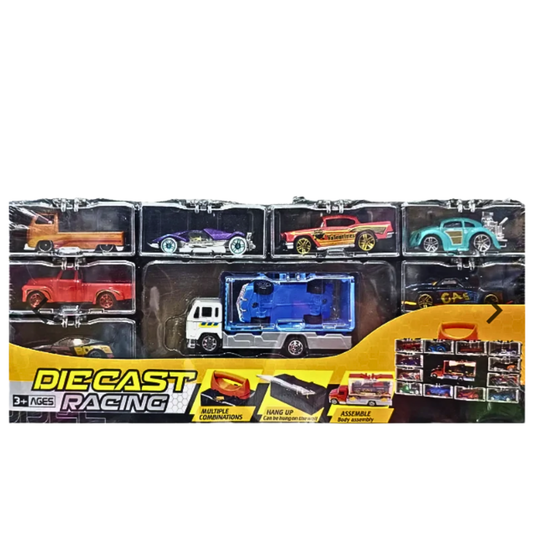 9-in-1 Die-Cast Racing Set – Transporter Truck with Detachable Display Storage Case