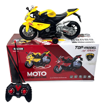 1:12 Scale Remote Control Racing Motorcycle – High-Speed RC Motorbike with LED Lights, 2.4GHz Radio Control, and Stunt Balance Wheels – Yellow Sports Bike Toy for Kids and Teens