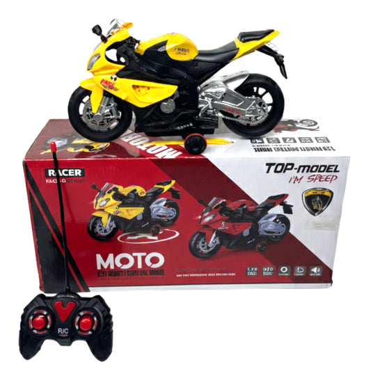 1:12 Scale Remote Control Racing Motorcycle – High-Speed RC Motorbike with LED Lights, 2.4GHz Radio Control, and Stunt Balance Wheels – Yellow Sports Bike Toy for Kids and Teens