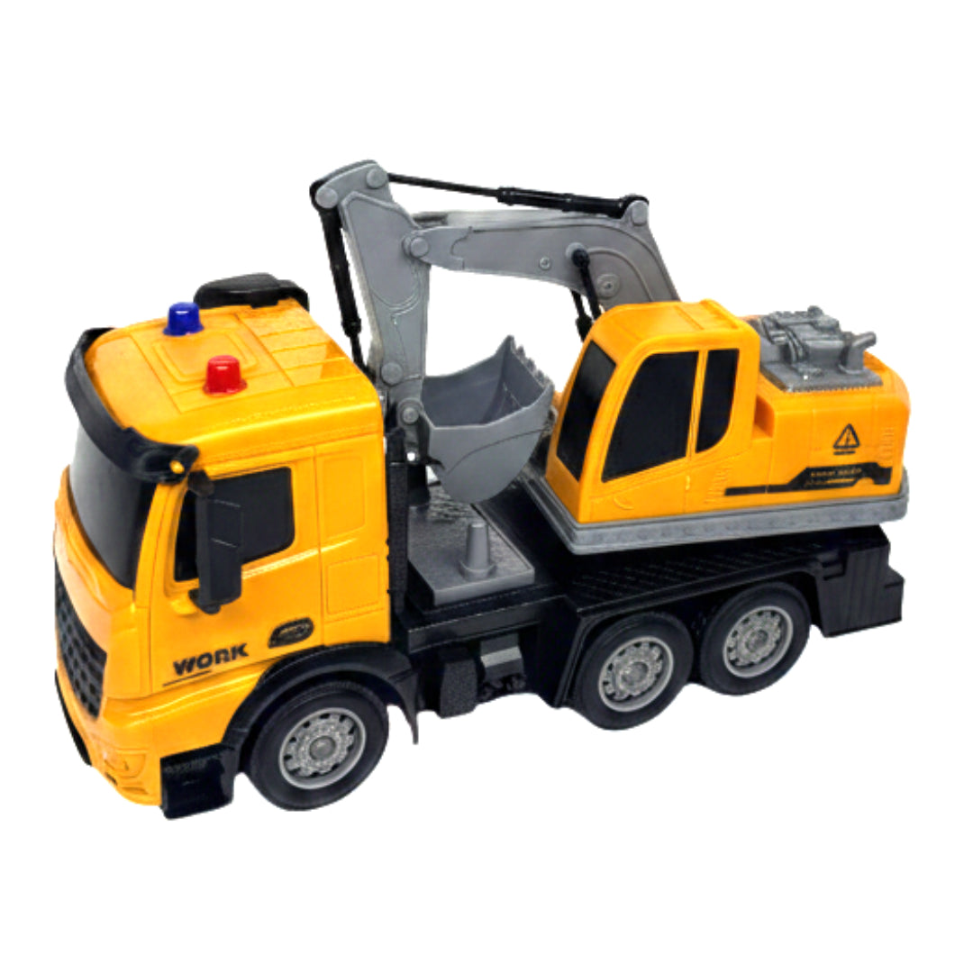 Remote Control Excavator Truck Toy - 1:24 Scale RC Construction Vehicle with Lights & Sound - Electric Digging Toy for Kids