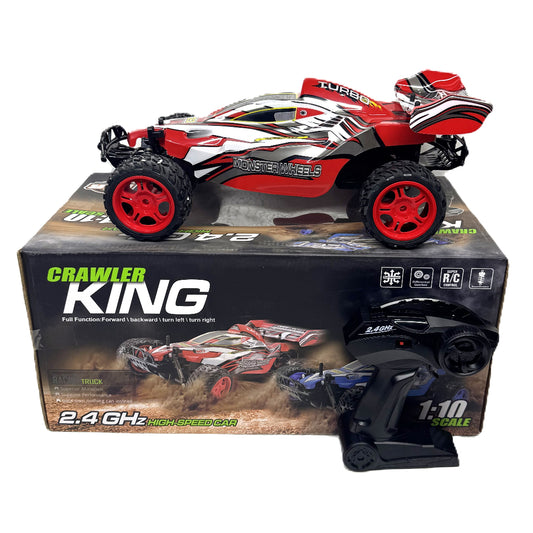 Crawler King 1:10 Scale Remote Control High-Speed Racing Truck – 2.4GHz Off-Road Monster Wheels Crawler with Pistol Grip Radio Control – Red/White Edition