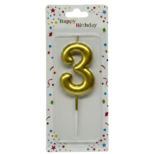 Premium Metallic Number 3 Birthday Cake Candle - Gold & Silver Elegance