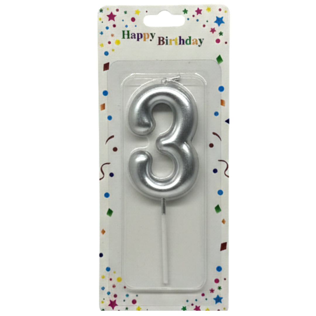 Premium Metallic Number 3 Birthday Cake Candle - Gold & Silver Elegance
