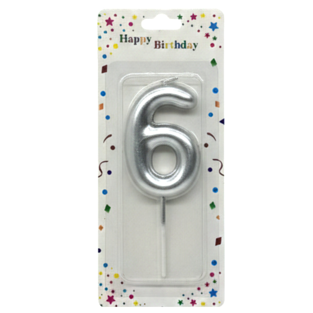 Premium Metallic Number 6 Birthday Candle - Elegant Gold & Silver Cake Topper for Birthdays and Anniversaries