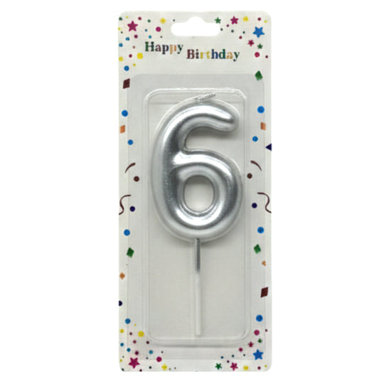Premium Metallic Number 6 Birthday Candle - Elegant Gold & Silver Cake Topper for Birthdays and Anniversaries