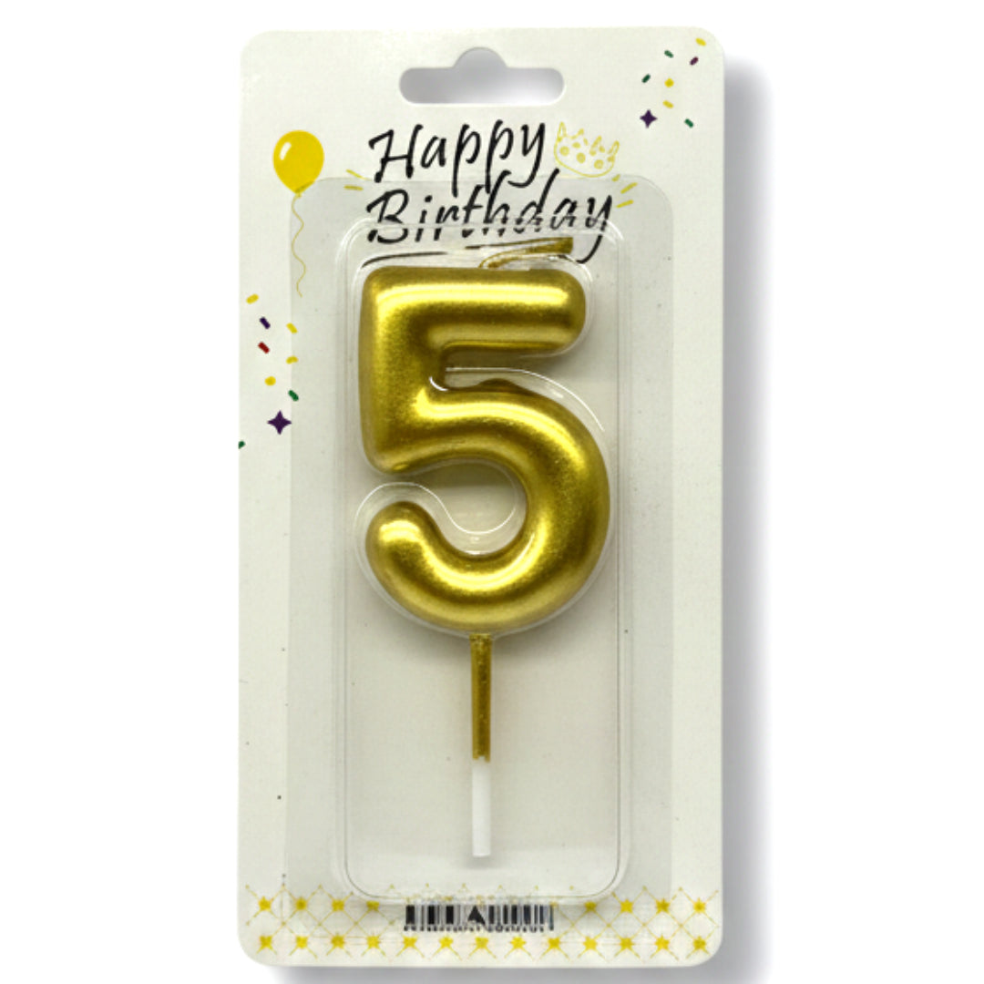 Elegant Metallic Number 5 Birthday Candle - Gold & Silver Cake Topper for Anniversaries and Celebrations