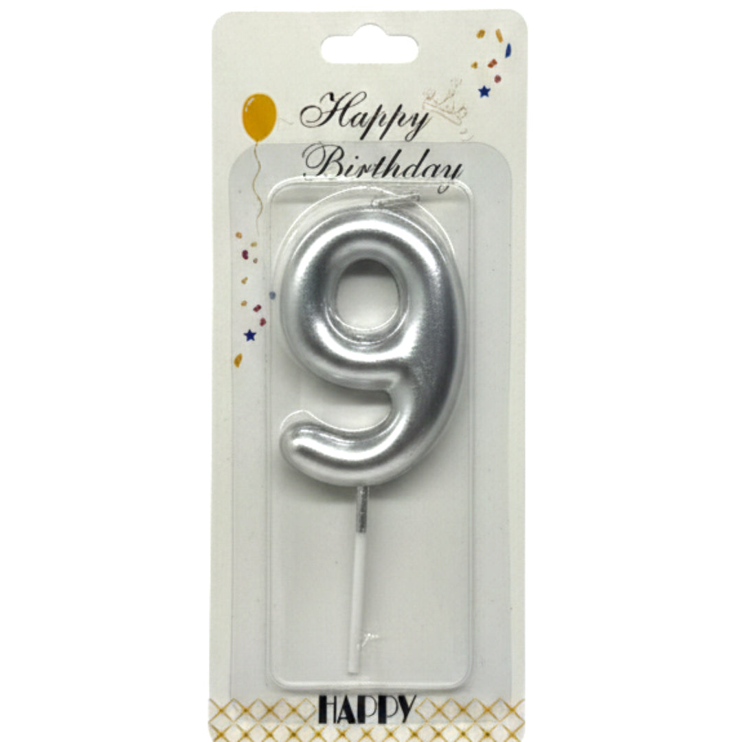 Metallic Number 9 Birthday Candle - Gold & Silver Cake Topper