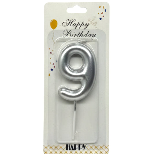 Metallic Number 9 Birthday Candle - Gold & Silver Cake Topper