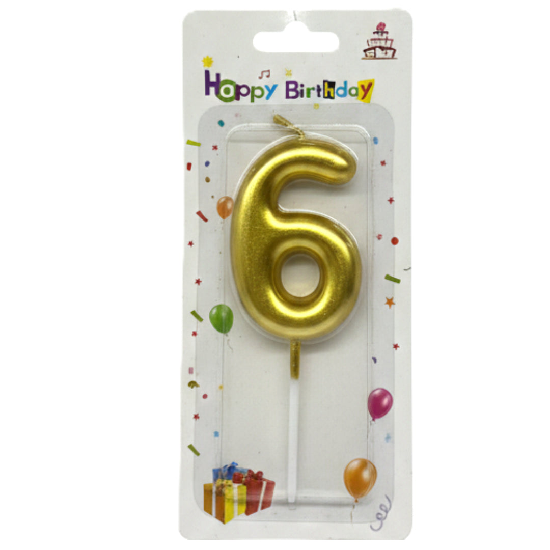 Premium Metallic Number 6 Birthday Candle - Elegant Gold & Silver Cake Topper for Birthdays and Anniversaries