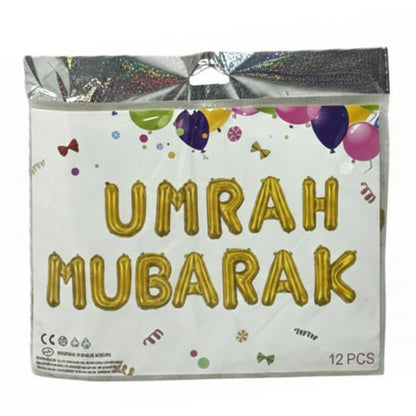 Gold Foil Letter Balloon Banner Set - "Congratulations" & "Umrah Mubarak" Wall Decor – 12-15 Piece Party Supplies for Graduation, Homecoming, and Religious Celebrations