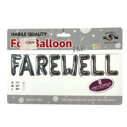 Habile 16" Silver FAREWELL Foil Balloon Banner Kit - 8 Piece Alphabet Balloon Set for Retirement, Graduation, & Going Away Parties