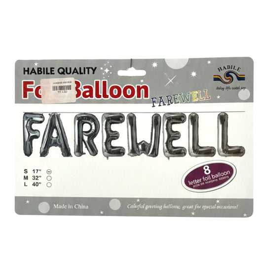 Habile 16" Silver FAREWELL Foil Balloon Banner Kit - 8 Piece Alphabet Balloon Set for Retirement, Graduation, & Going Away Parties