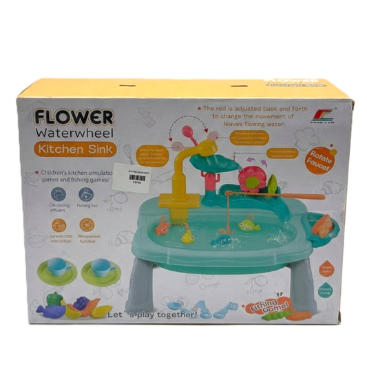 2-in-1 Kids Flower Waterwheel Kitchen Sink & Fishing Toy Set – Electric Circulating Water Faucet, Spinning Waterwheel, and Magnetic Fishing Game for Sensory Toddler Play