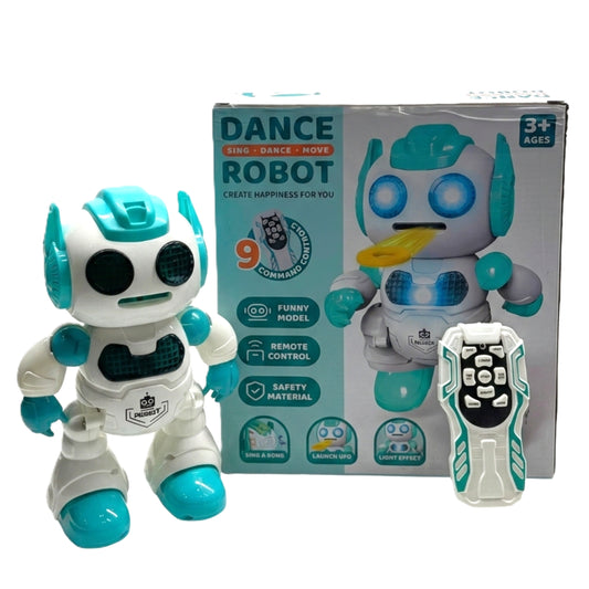 Interactive Remote Control Dance Robot for Kids – Electronic Sing, Move, & UFO Launching Toy with LED Lights & Music – 9 Command RC Robot
