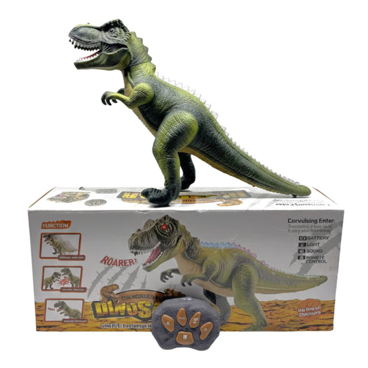 RC Walking T-Rex Dinosaur Toy with Realistic Roar, LED Lights, and Paw-Shaped Remote Control