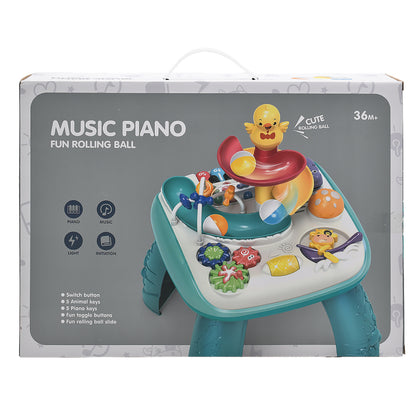 Interactive 2-in-1 Baby Activity Learning Table – Music Piano & Ball Drop Maze with Lights and Sounds