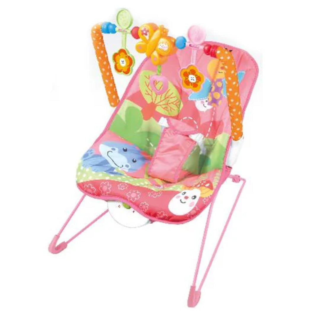 ibaby Cartoon Deluxe Baby Bouncer with Calming Vibrations & Removable Toy Bar – Pink Floral Infant Seat, Support up to 24 lbs (11 kg)