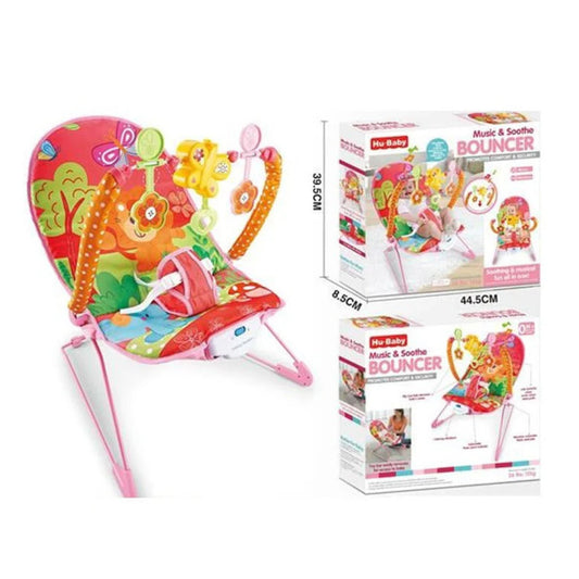 ibaby Cartoon Deluxe Baby Bouncer with Calming Vibrations & Removable Toy Bar – Pink Floral Infant Seat, Support up to 24 lbs (11 kg)