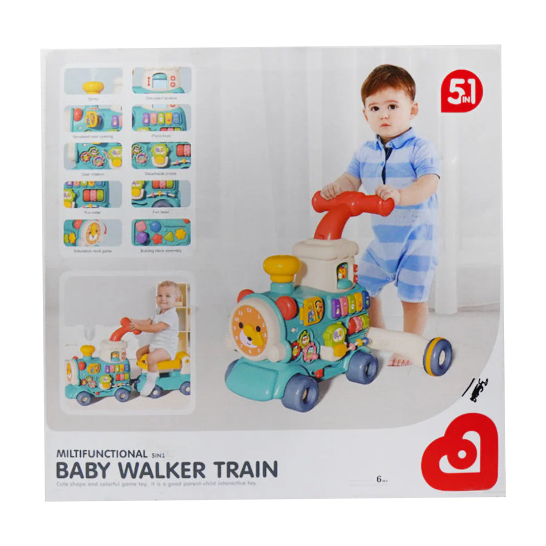 5-in-1 Multifunctional Baby Walker Train & Ride-On Toy with Interactive Activity Center, Music, Lights, and Detachable Learning Panel for Toddlers 6–36 Months