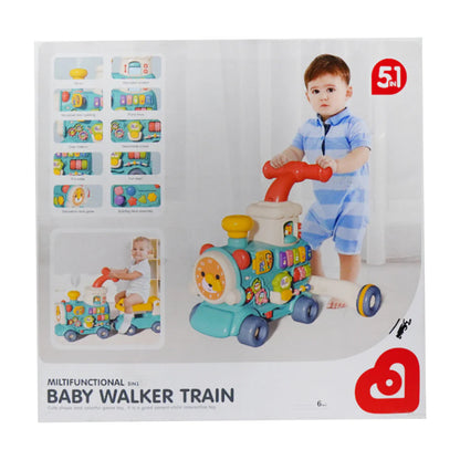 5-in-1 Multifunctional Baby Walker Train & Ride-On Toy with Interactive Activity Center, Music, Lights, and Detachable Learning Panel for Toddlers 6–36 Months