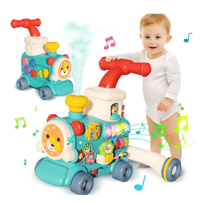 5-in-1 Multifunctional Baby Walker Train & Ride-On Toy with Interactive Activity Center, Music, Lights, and Detachable Learning Panel for Toddlers 6–36 Months