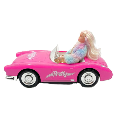 Pink Retro RC Convertible Toy Car for Dolls – Deluxe Remote Control Classic Roadster with Opening Trunk & Realistic Lights – 1:12 Scale Fashion Doll Vehicle
