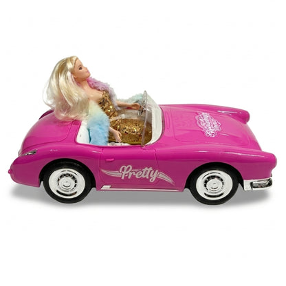Pink Retro RC Convertible Toy Car for Dolls – Deluxe Remote Control Classic Roadster with Opening Trunk & Realistic Lights – 1:12 Scale Fashion Doll Vehicle