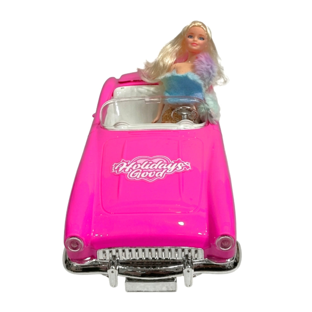 Pink Retro RC Convertible Toy Car for Dolls – Deluxe Remote Control Classic Roadster with Opening Trunk & Realistic Lights – 1:12 Scale Fashion Doll Vehicle