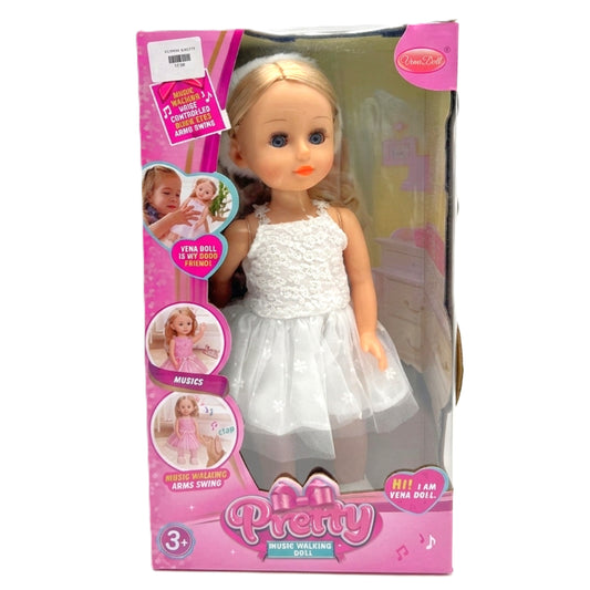 Vena Doll 14" Interactive Music & Walking Doll – Voice Controlled with Swinging Arms, Singing Features, and Blinkable Eyes – White Lace Tutu Outfit (Ages 3+)