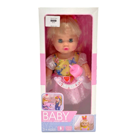 Interactive Musical Baby Doll with Feeding Bottle & Blonde Hair - 12-Inch Pink Tutu Dress Toy for Toddlers (Ages 3+)