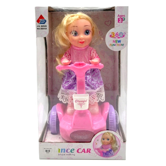 Jia Shuo 360° Rotating Balance Car Doll – Interactive Musical Toy with Lights and Bump-and-Go Action for Toddlers (Ages 3+).