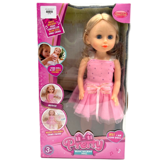 Vena Doll Interactive Music Walking Doll – Voice-Controlled, Blink Eyes, & Swinging Arms – 12-Inch Pink Ballet Princess Toy for Girls Ages 3+