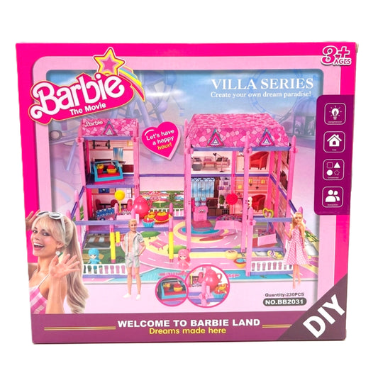 302-Piece Pink Dream Villa Building Set - DIY Dollhouse Playset with Miniature Figures & Accessories - Movie-Inspired Barbie Land Toy for Kids 3+