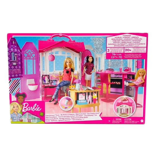 Barbie Glam Getaway House – Portable 1-Story Dollhouse with 20+ Pieces