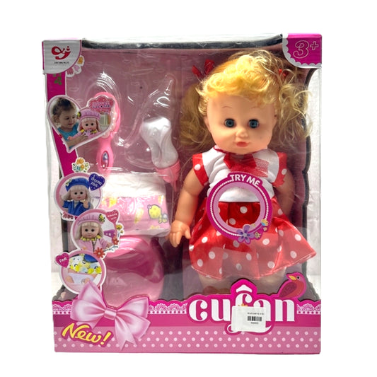 Cute & Interactive Baby Doll Playset with Accessories – 12-Inch Blonde Doll with Potty, Bottle, Hairbrush, and Diaper – Educational Nurturing Toy for Kids Ages 3+