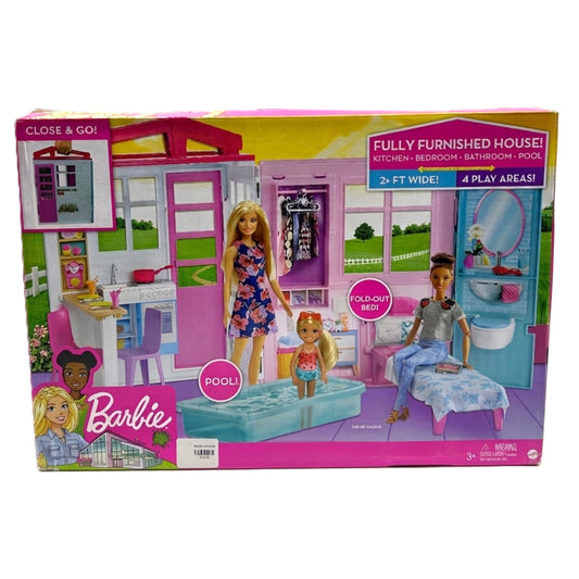 Barbie Close & Go Dollhouse Playset with 3 Dolls, Furniture, & Pool – 2+ Feet Wide, 4 Play Areas