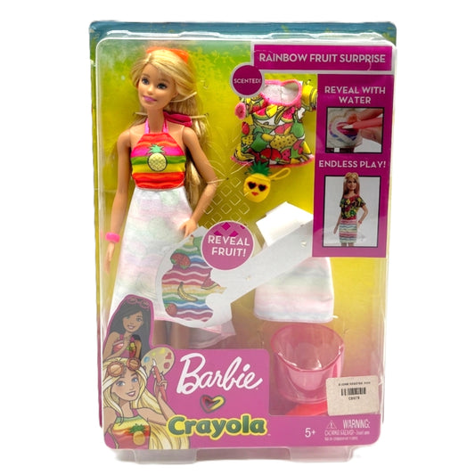 Barbie x Crayola Rainbow Fruit Surprise Doll Playset – Scented Fashion with Water-Reveal Features