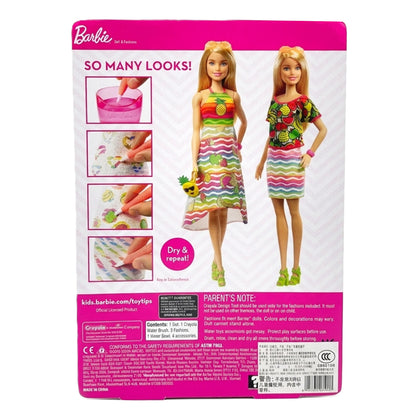Barbie x Crayola Rainbow Fruit Surprise Doll Playset – Scented Fashion with Water-Reveal Features