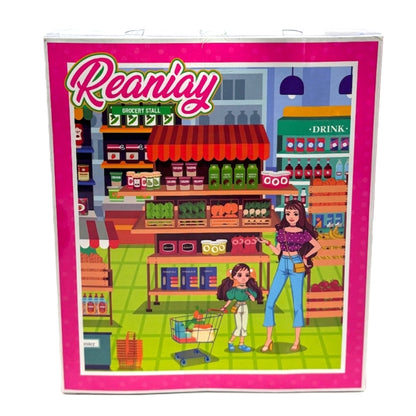 Reaniay Grocery Stall Market Playset with Fashion Doll & Mini Doll - Kids’ Supermarket Shopping Toy