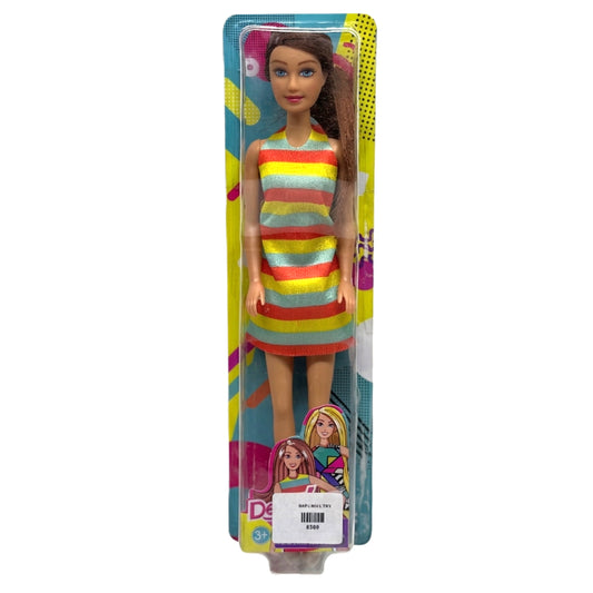 Defa Lucy Inspired 11.5-inch Fashion Doll in Multi-Color Striped Mini Dress – Brunette Hair, Posable Toy for Girls Ages 3+