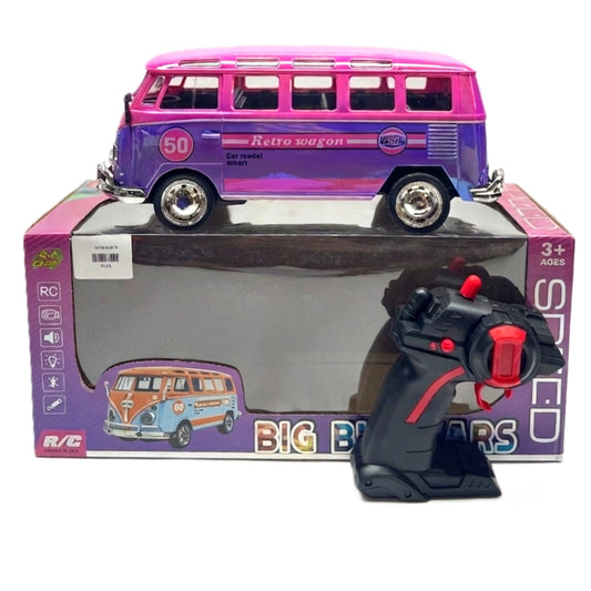 Retro Remote Control VW-Style Microbus – 1:16 Scale Pink & Purple "Retro Wagon" RC Van Toy for Kids 3+ with Pistol Grip Controller