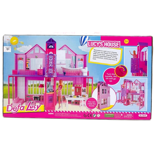 Defa Lucy's House - 2-Story Folding Dollhouse Playset with Working Elevator and Accessories