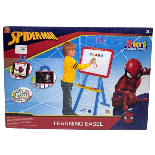 Spider-Man 3-in-1 Learning Easel for Kids – Double-Sided Magnetic Whiteboard, Chalkboard, and Art Station with Magnetic Letters & Accessories