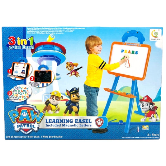 PAW Patrol Inspired 3-in-1 Learning Easel for Kids – Double-Sided Magnetic Whiteboard & Chalkboard with Magnetic Letters, Chalk, and Marker (Ages 3+)